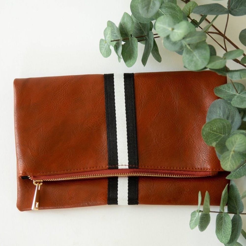 N E W Preppy Stripe Foldover Clutch